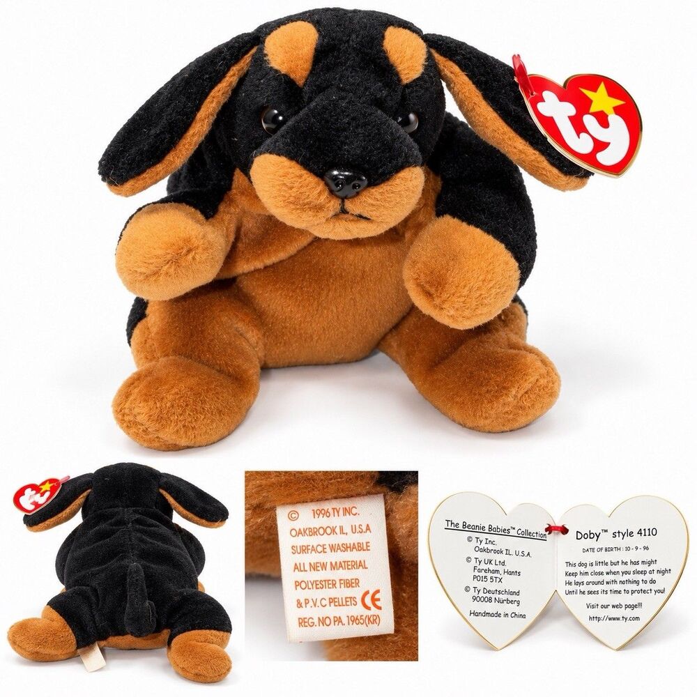 Vintage 1996 Ty Beanie Baby Doby Doberman Dog #4110 PVC Pellets With Tags